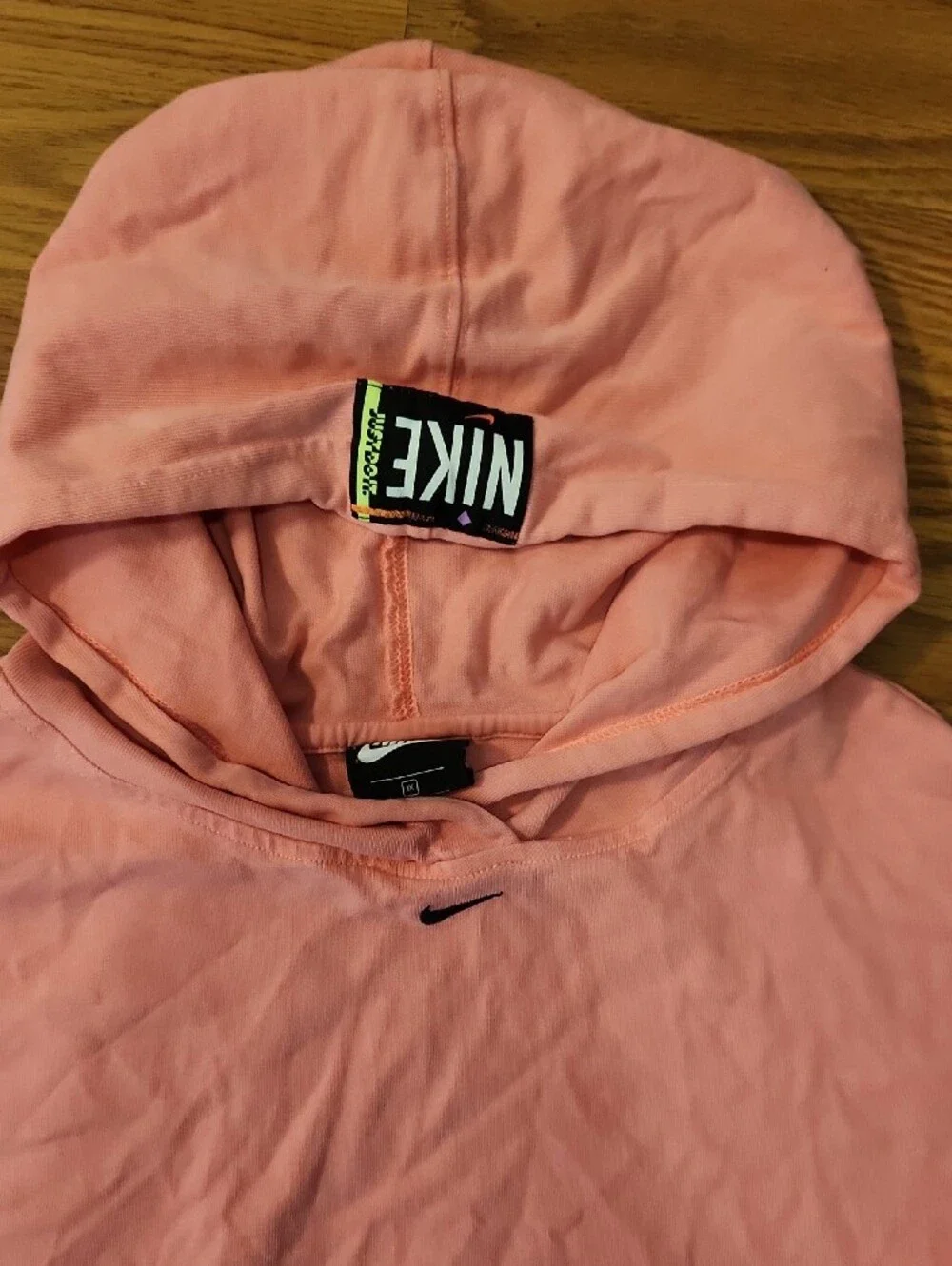 Nike Just Do It  100% Cotyon Coral Hoodie with Color-Block Logo Patch Sz 1X